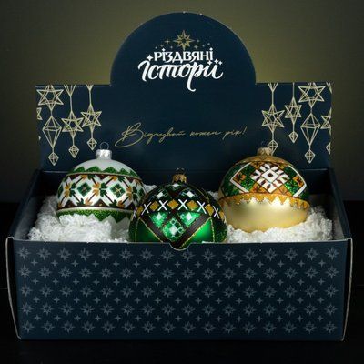 Набір ялинкових куль "Косівщина" на 3 кулі (ручна робота) 476 фото