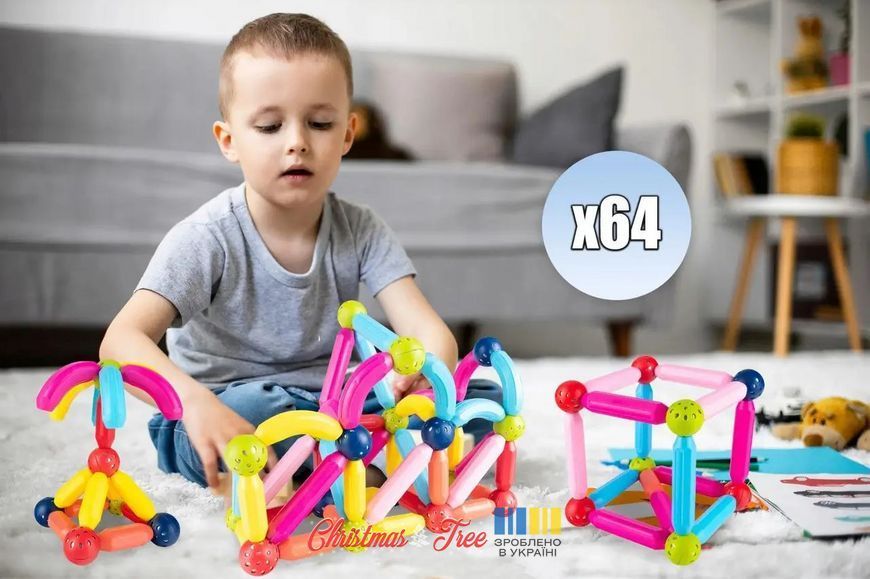 Магнітні блоки для дітей Smart Kid (64 шт) 9006 фото