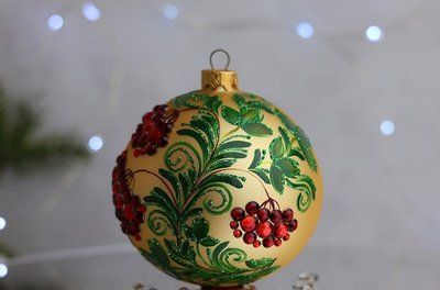 Ялинкова куля "Калина зі стразами", Золотий мат 2308 фото