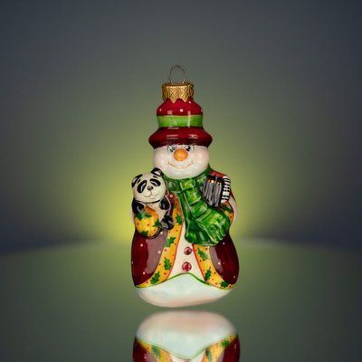 Ялинкова іграшка ручної роботи "Сніговик з пандою" 369 фото